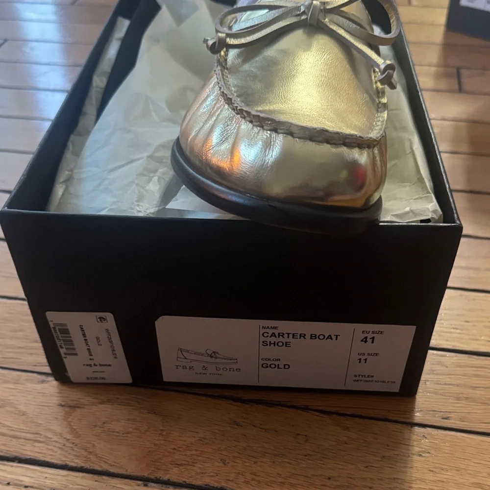 rag & bone Gold Leather Bow Driver Loafers Brand New
